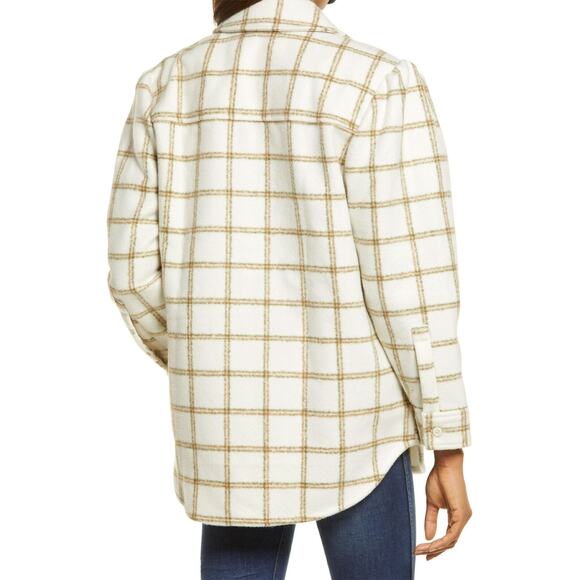 Treasure & Bond Puff Sleeve Flannel Shirt Jacket Sz Medium in Ivory & Green NWT - Picture 3 of 6
